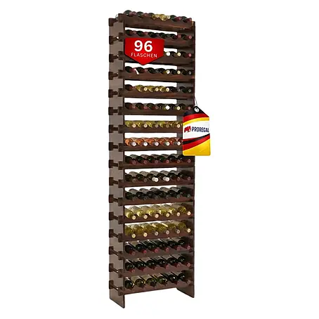 Proregal  Flaschenregal Weinregal NAVARRA aus Holz 96 Flaschen auf 16 Ebenen Braun geölt
