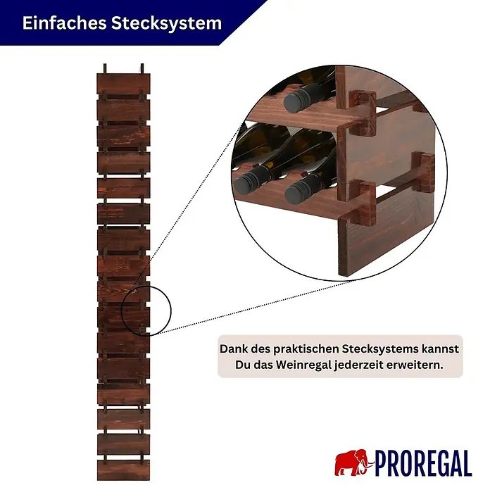 Proregal Flaschenregal Weinregal NAVARRA aus Holz 96 Flaschen auf 16 Ebenen Braun geölt - L x B x H: 28 x 65 x 219 cm, Holz, Anzahl Böden: 1 Stk.