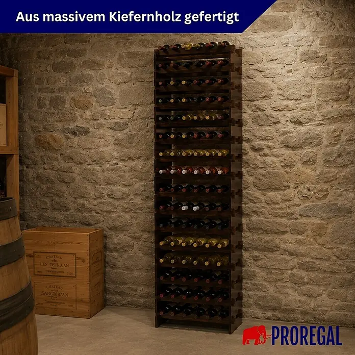 Proregal Flaschenregal Weinregal NAVARRA aus Holz 96 Flaschen auf 16 Ebenen Braun geölt - L x B x H: 28 x 65 x 219 cm, Holz, Anzahl Böden: 1 Stk.