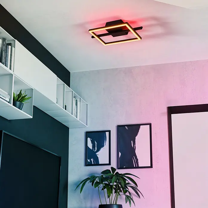 Eglo LED-Deckenleuchte Amondolo - 17 W, L x B x H: 40 x 20 x 6,5 cm, Schwarz, RGBW - Stimmungsaufnahme