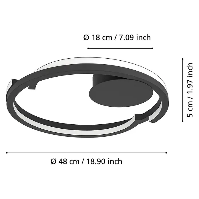 Eglo LED-Deckenleuchte rund Mezzomonte - 20 W, Ø x H: 48 x 5 cm, Schwarz, Warmweiß - Skizze