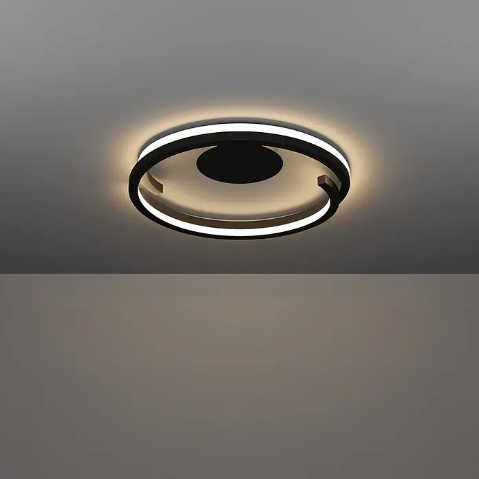 Eglo LED-Deckenleuchte rund Mezzomonte - 20 W, Ø x H: 48 x 5 cm, Schwarz, Warmweiß - Stimmungsaufnahme