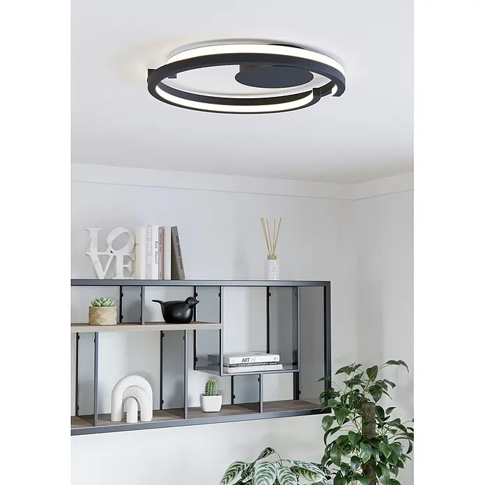 Eglo LED-Deckenleuchte rund Mezzomonte - 20 W, Ø x H: 48 x 5 cm, Schwarz, Warmweiß - Stimmungsaufnahme