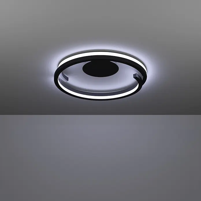 Eglo LED-Deckenleuchte rund Mezzomonte - 20 W, Ø x H: 48 x 5 cm, Schwarz, Warmweiß - Stimmungsaufnahme