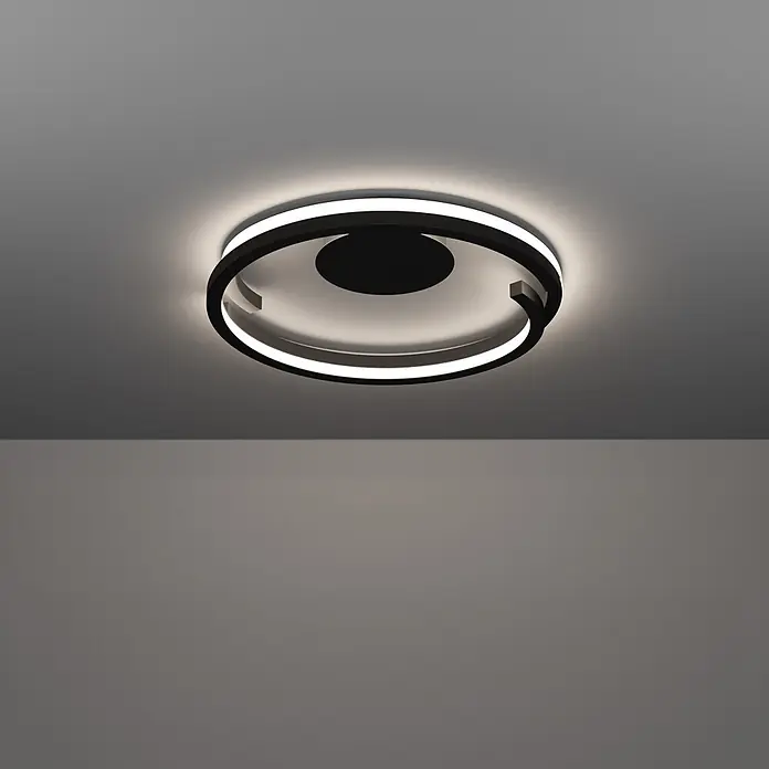 Eglo LED-Deckenleuchte rund Mezzomonte - 20 W, Ø x H: 48 x 5 cm, Schwarz, Warmweiß - Stimmungsaufnahme