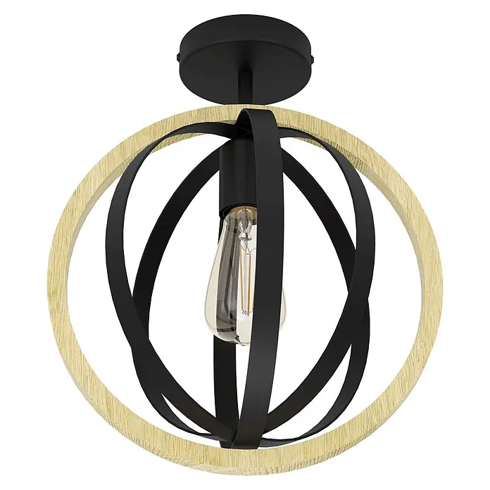Eglo Deckenleuchte rund Basildon - 40 W, Ø x H: 32 x 37,5 cm, Schwarz/ Gold - Vorderansicht