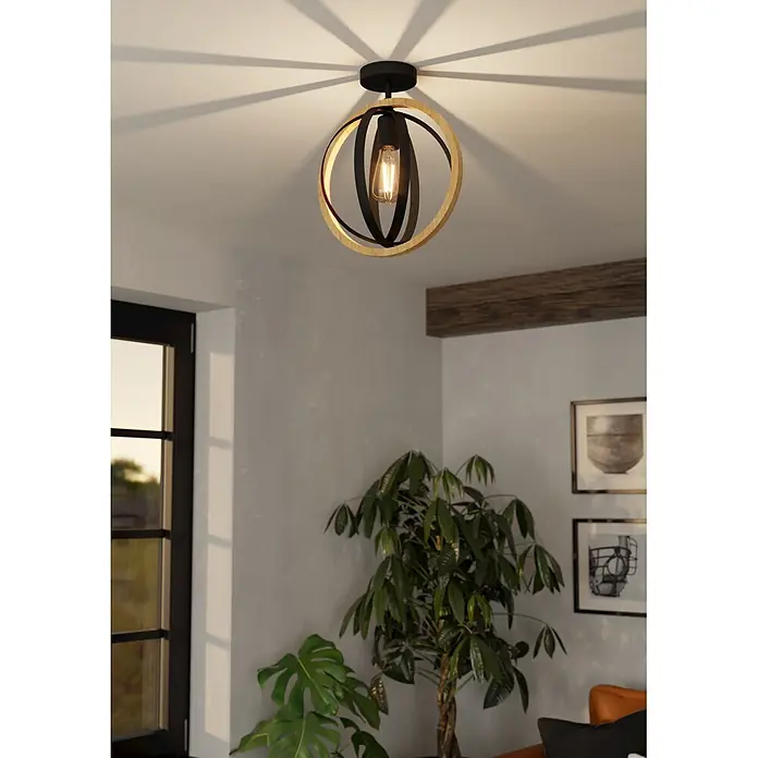 Eglo Deckenleuchte rund Basildon - 40 W, Ø x H: 32 x 37,5 cm, Schwarz/ Gold - Stimmungsaufnahme
