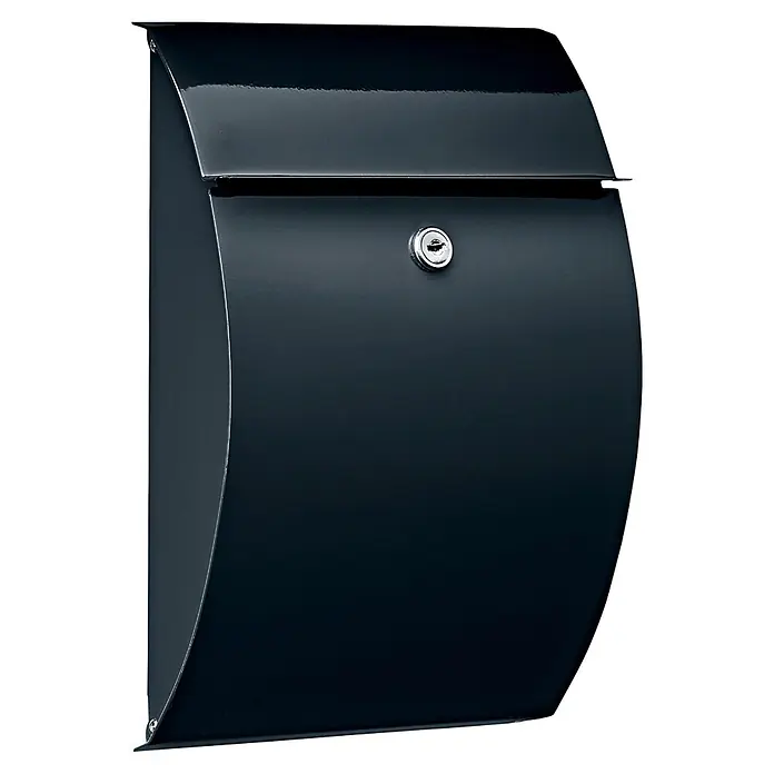 Burg-Wächter Wandbriefkasten Capri 813 Ant - L x B x H: 8 x 21,5 x 30,4 cm, Anthrazit, Stahl - Ein glänzender, dunkelblauer/schwarzer Metallbriefkasten mit geschwungenem Design und silbernem Schloss.