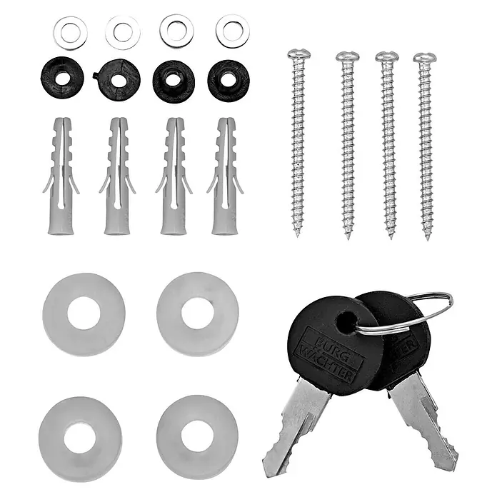 Burg-Wächter Wandbriefkasten Capri 813 W - L x B x H: 8 x 21,5 x 30,4 cm, Anthrazit, Stahl - Montageset mit Metall- und Kunststoffunterlegscheiben, Dübeln, Schrauben und zwei schwarzen 'BURG WÄCHTER' Schlüsseln am Schlüsselring.
