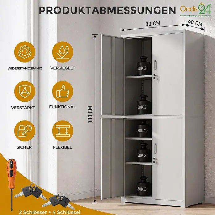Ondis24 Aktenschrank - B x T x H: 40 x 40 x 180 cm