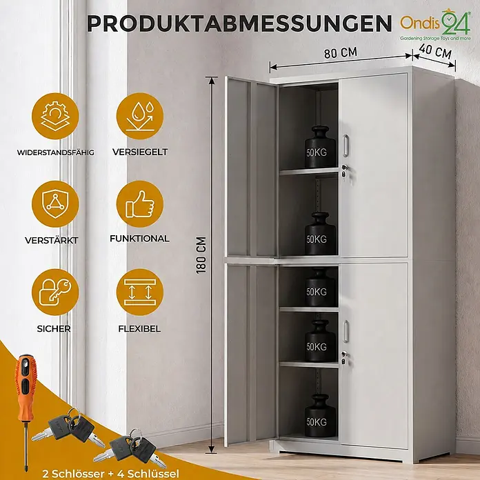 Ondis24 Aktenschrank - B x T x H: 40 x 40 x 180 cm