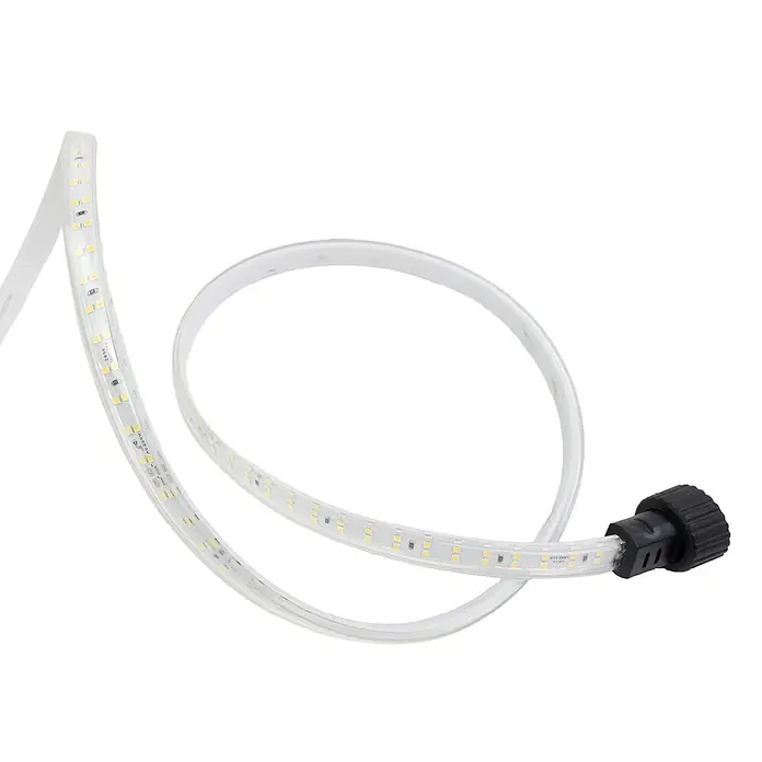 Luxula LED-Band LX700112 - Länge: 320 m, Lichtfarbe: Neutralweiß - Flexibles LED-Lichtband mit klarer Umhüllung und schwarzem Stecker, leicht gewickelt.