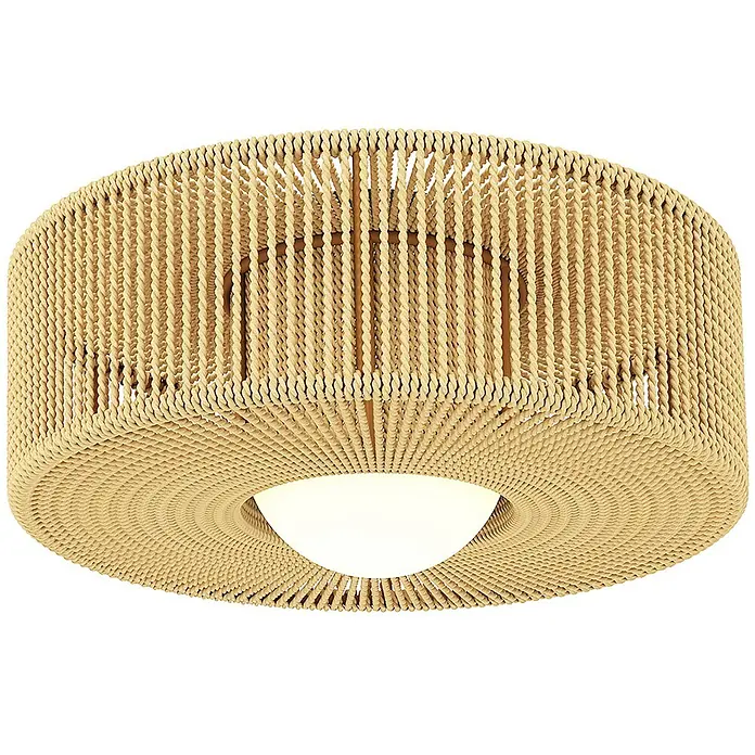Homcom Deckenleuchte rund - 20 W, Ø x H: 30 x 16 cm, Beige, Beige, G9 - Kreisförmige Deckenleuchte mit beigem geflochtenem Seilschirm und weißem zentralen Diffusor.