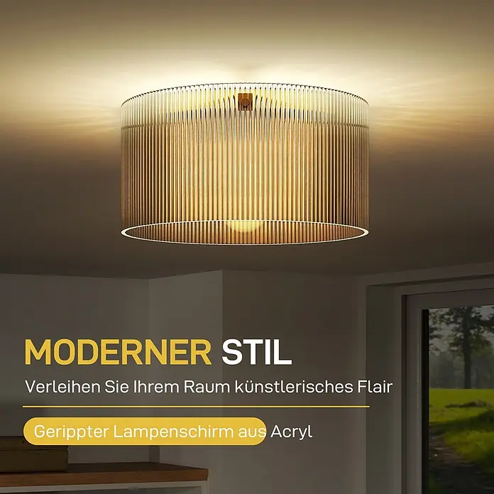 Homcom Deckenleuchte rund - 40 W, Ø x H: 32 x 16,5 cm, Transparent, Transparent, E27 - Runde Deckenlampe mit geripptem Acryl-Lampenschirm, warmes Licht ausstrahlend, in modernem Raumambiente.
