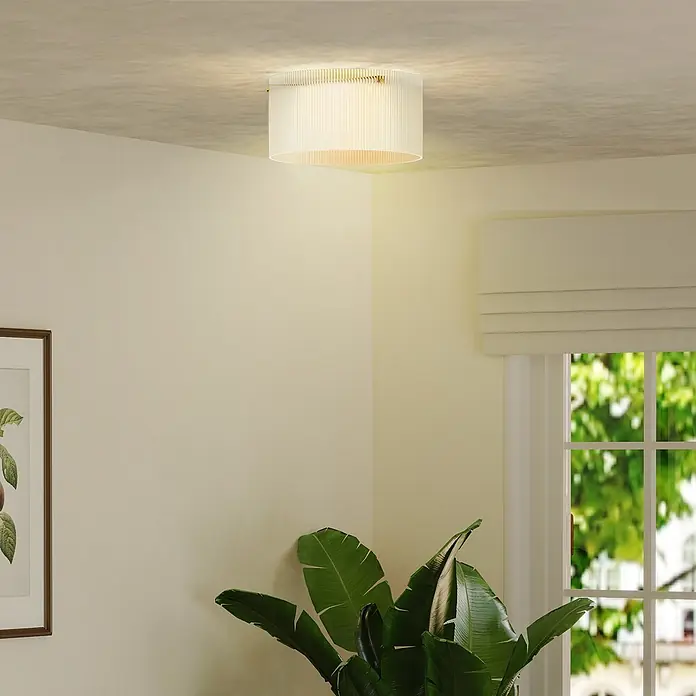 Homcom Deckenleuchte rund - 40 W, Ø x H: 32 x 16,5 cm, Transparent, Transparent, E27 - Runde, plissierte cremefarbene Deckenleuchte beleuchtet den Raum mit einem sanften, warmen Licht.
