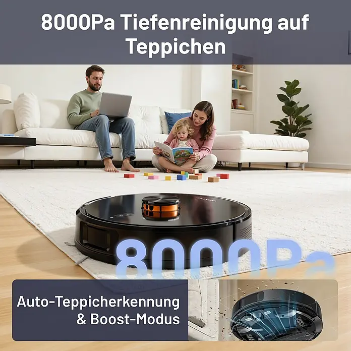 VONKO Saugwischroboter - Saugkraft: 8.000 Pa, Akkulaufzeit: 180 min