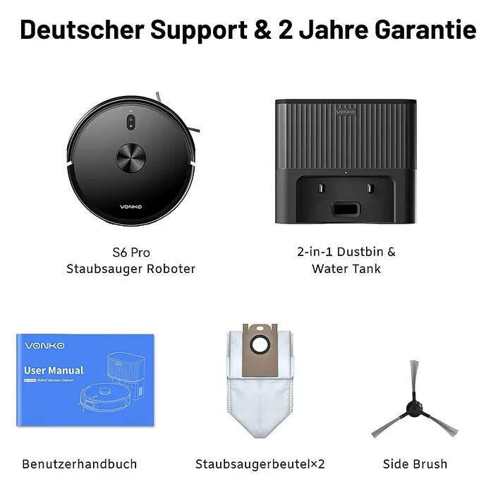 VONKO Saugwischroboter - Saugkraft: 8.000 Pa, Akkulaufzeit: 180 min