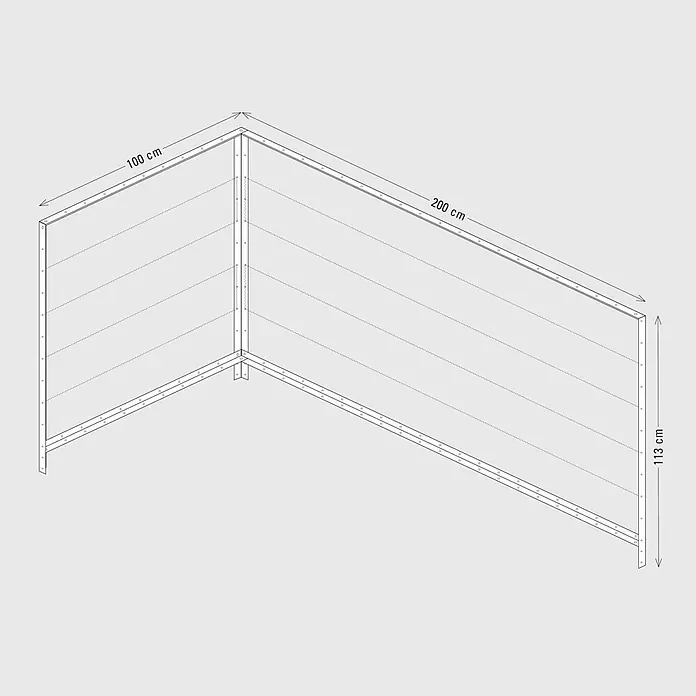 Palatino Rankhilfe - Cortenstahl, Passend für: Palatino Urban Hochbeet L-Form, Höhe: 113 cm - L-förmiger Sichtschutz mit hellem Rahmen und welligem Stoff, 100 cm x 200 cm x 113 cm groß.