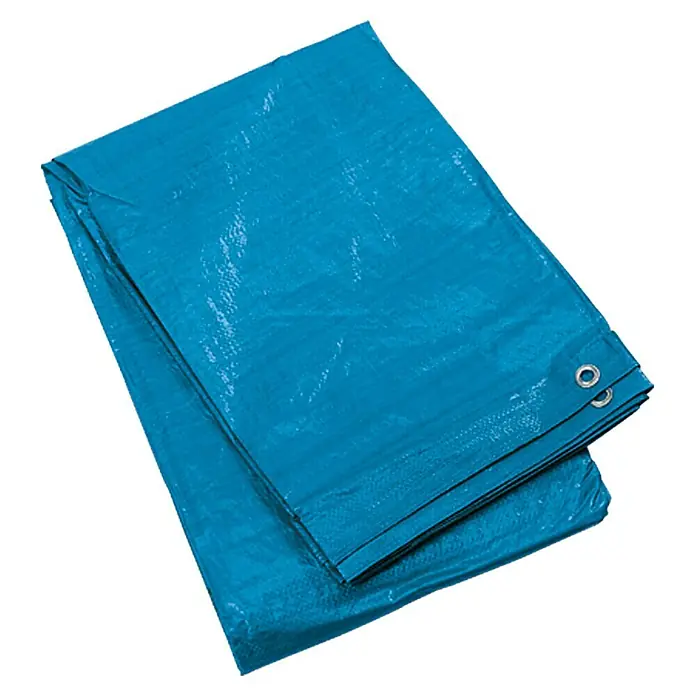 Gewebeplane6 x 4 m, 90 g/m², Kunststoff - Blaue Plane, gefaltet, mit Ösen. Ideal zum Abdecken und Schützen von Gegenständen vor Witterungseinflüssen. Robust und vielseitig einsetzbar.