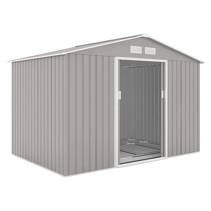 HATTORO Gerätehaus S200 277×191×192cm (BxTxH) - Außenbreite inkl. Dachüberstand: 277 cm, Außentiefe inkl. Dachüberstand: 191 cm, Stahl, Grau