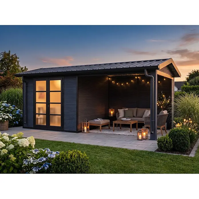 Fjordholz Gartenhaus Apex 15,60 m² - Außenmaß inkl. Dachüberstand (B x T): 535 x 290 cm, Aluminium, Grau/anthrazit