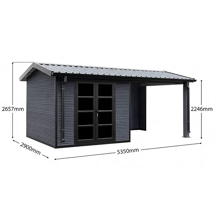 Fjordholz Gartenhaus Apex 15,60 m² - Außenmaß inkl. Dachüberstand (B x T): 535 x 290 cm, Aluminium, Grau/anthrazit