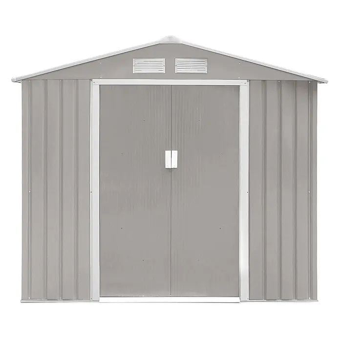 HATTORO Gerätehaus S100 213×127×185cm (LxBxH) - Außenbreite inkl. Dachüberstand: 213 cm, Außentiefe inkl. Dachüberstand: 127 cm, Stahl, Grau