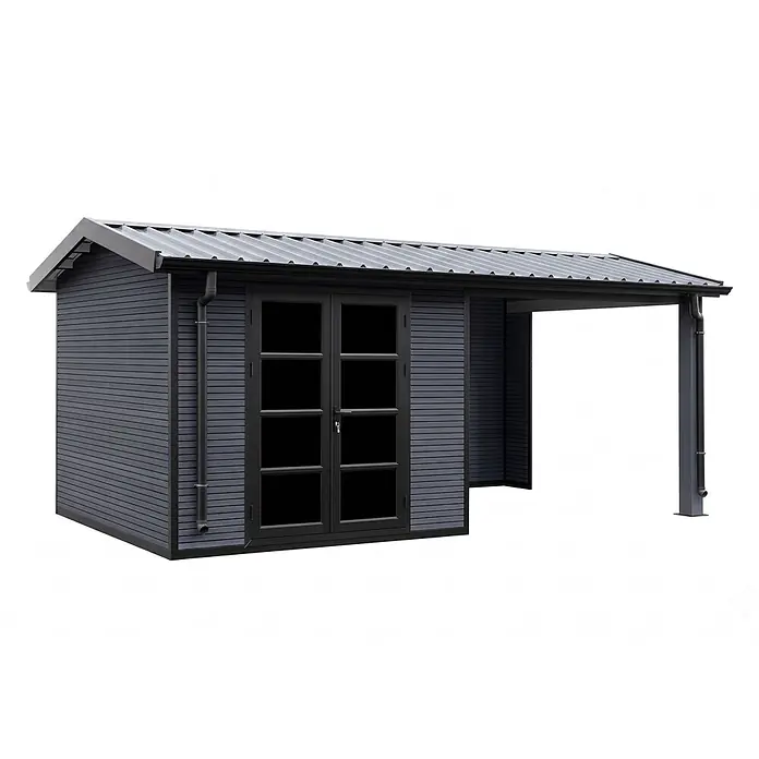 Fjordholz Gartenhaus Apex 15,60 m² - Außenmaß inkl. Dachüberstand (B x T): 535 x 290 cm, Aluminium, Grau/anthrazit