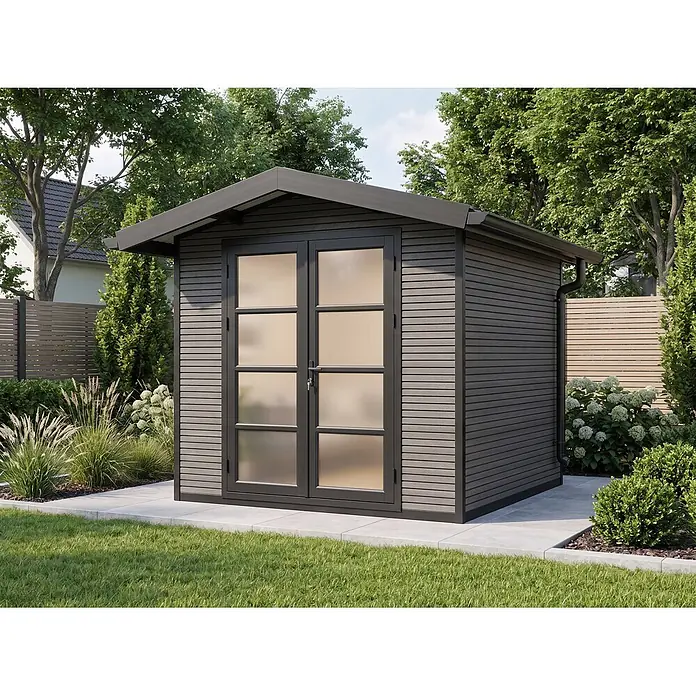Fjordholz Gartenhaus Apex 5,80 m² - Außenmaß inkl. Dachüberstand (B x T): 278,8 x 301,5 cm, Aluminium, Grau/anthrazit