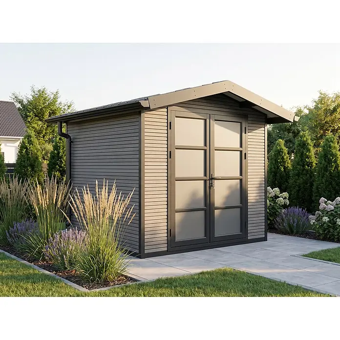 Fjordholz Gartenhaus Apex 5,80 m² - Außenmaß inkl. Dachüberstand (B x T): 278,8 x 301,5 cm, Aluminium, Grau/anthrazit