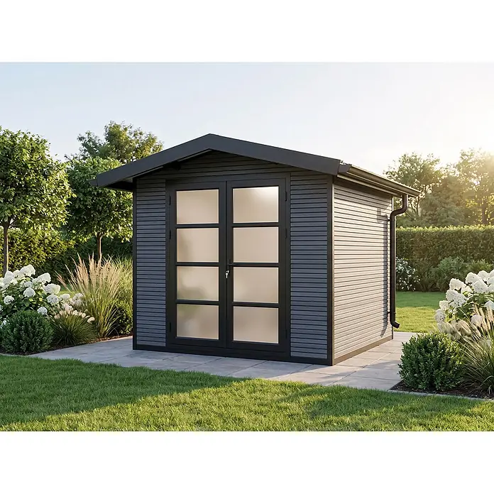Fjordholz Gartenhaus Apex 5,80 m² - Außenmaß inkl. Dachüberstand (B x T): 278,8 x 301,5 cm, Aluminium, Grau/anthrazit