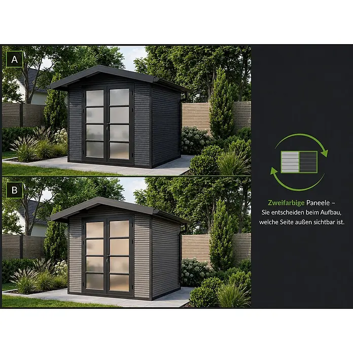 Fjordholz Gartenhaus Apex 5,80 m² - Außenmaß inkl. Dachüberstand (B x T): 278,8 x 301,5 cm, Aluminium, Grau/anthrazit