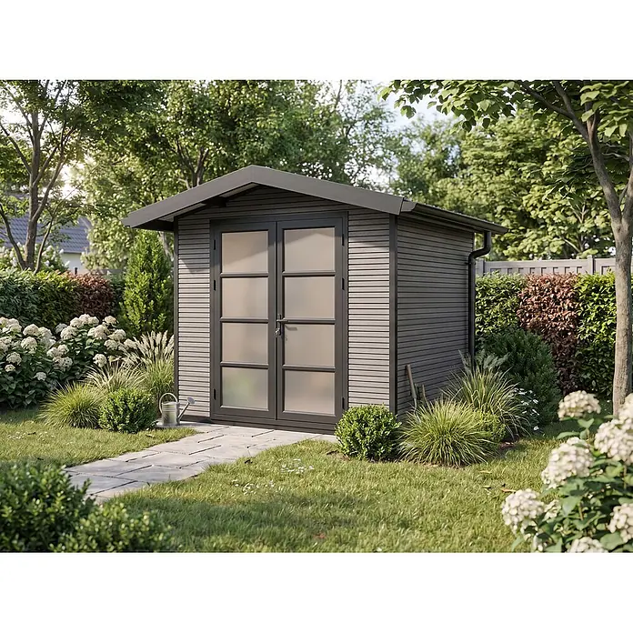 Fjordholz Gartenhaus Apex 5,80 m² - Außenmaß inkl. Dachüberstand (B x T): 278,8 x 301,5 cm, Aluminium, Grau/anthrazit