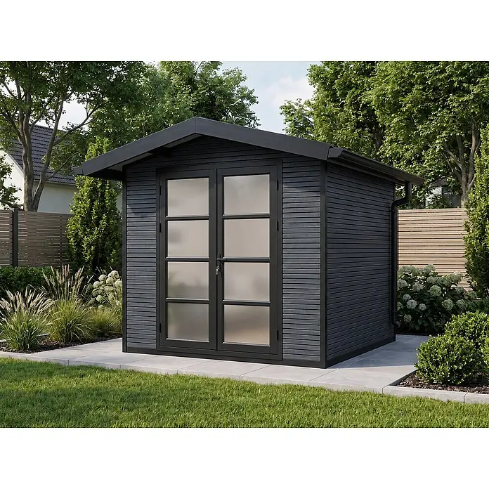 Fjordholz Gartenhaus Apex 5,80 m² - Außenmaß inkl. Dachüberstand (B x T): 278,8 x 301,5 cm, Aluminium, Grau/anthrazit
