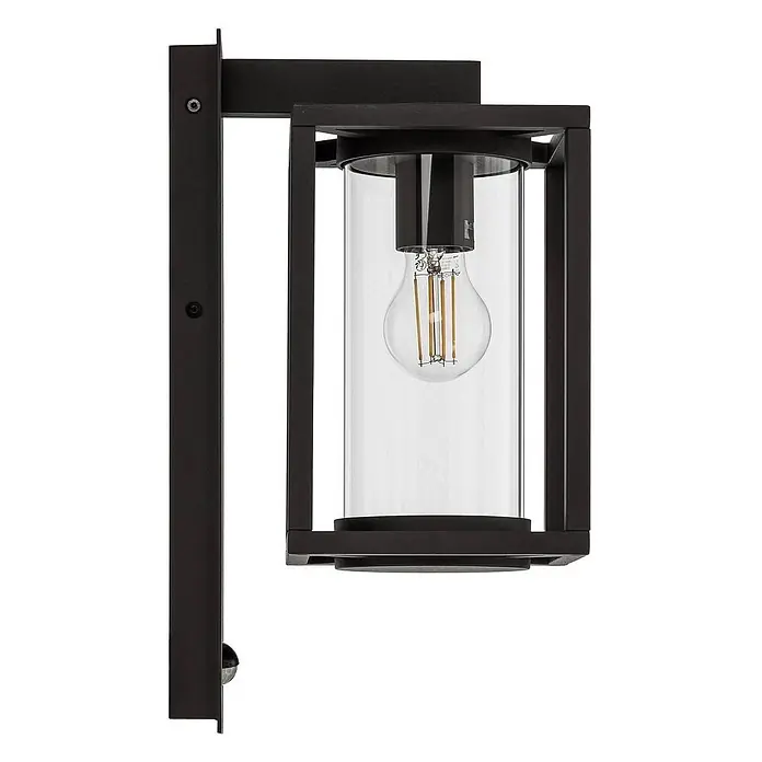 Lucande Wandlampe aussen mit Bewegungsmelder, 1xE27 max. 60W, Außenleuchte -  - Schwarze Metall-Außenwandleuchte mit Klarglas, sichtbarer Glühbirne und Bewegungssensor.