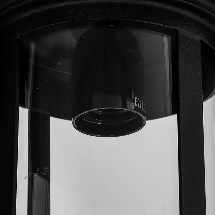 Lindby Wandlampe außen Laterne schwarz, Wandleuchte aussen -  - Schwarze E27 Lampenfassung in einer Klarglaslaterne.