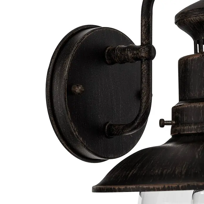 Lindby Wandleuchte aussen in rost, transparent, Aussenlampe Wand -  - Antikbraune Wandleuchte mit runder Montageplatte und geschwungenem Arm.