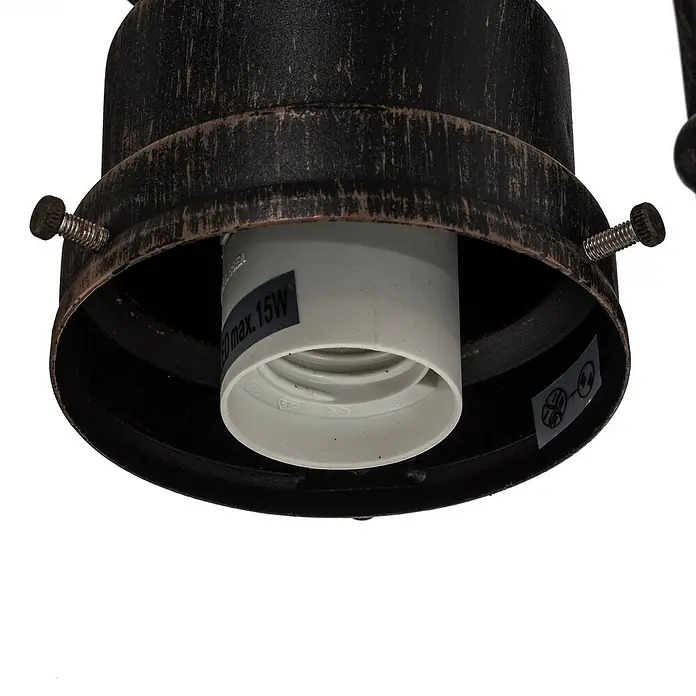 Lindby Wandleuchte aussen in rost, transparent, Aussenlampe Wand -  - Dunkle, antik wirkende Metallfassung mit weißem E27 Lampenhalter, max. 15W LED. Montageschrauben sichtbar.