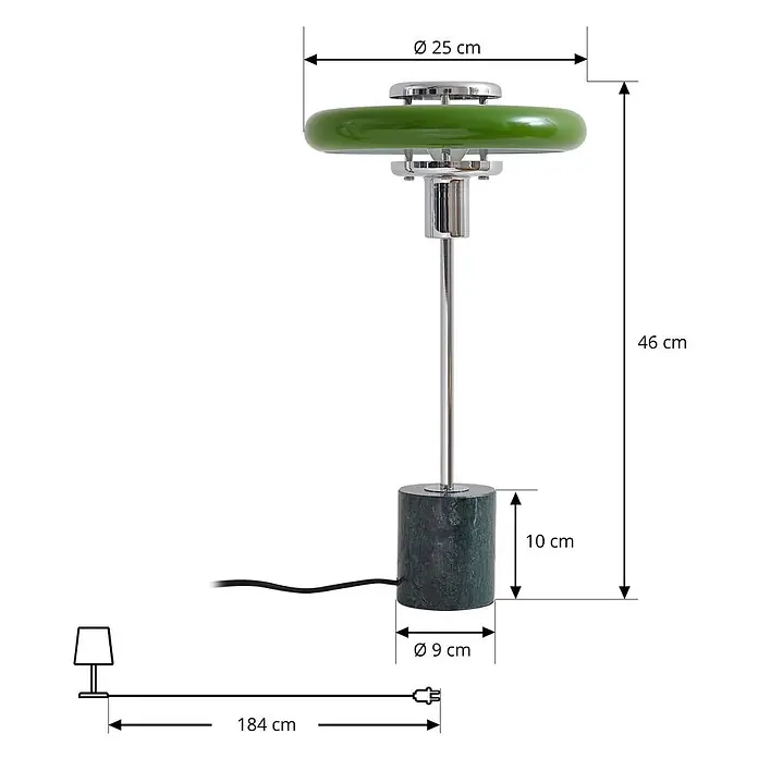 Lindby Tischleuchte Branford - grün, grün, E14 - Grüne und verchromte Tischlampe mit rundem Schirm und dunklem Marmorfuß. Maße angegeben.