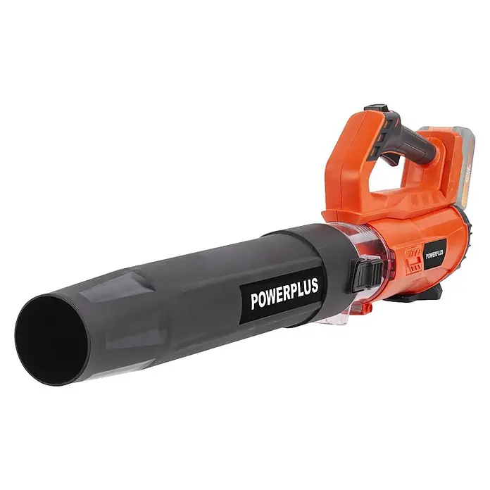 PowerPlus Soplador de batería POWDPGLBS1 - 20 V, 1 batería, 2 Ah, Velocidad de soplado: 145 km/h - Soplador de hojas inalámbrico POWERPLUS naranja y negro, de mano con boquilla larga para limpiar hojas.
