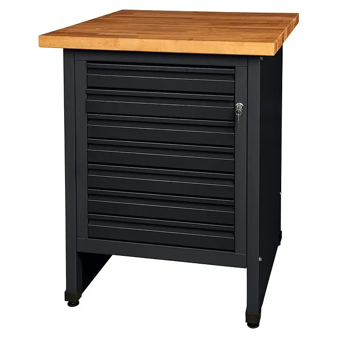 Küpper Profi Modul System Werkbank - L x B: 70 x 73 cm, Arbeitshöhe: 89 cm, Schwarz - Dunkelgraue Metall-Werkbank mit Holzplatte und mehreren Schubladen, ideal für Lagerung und Arbeit.