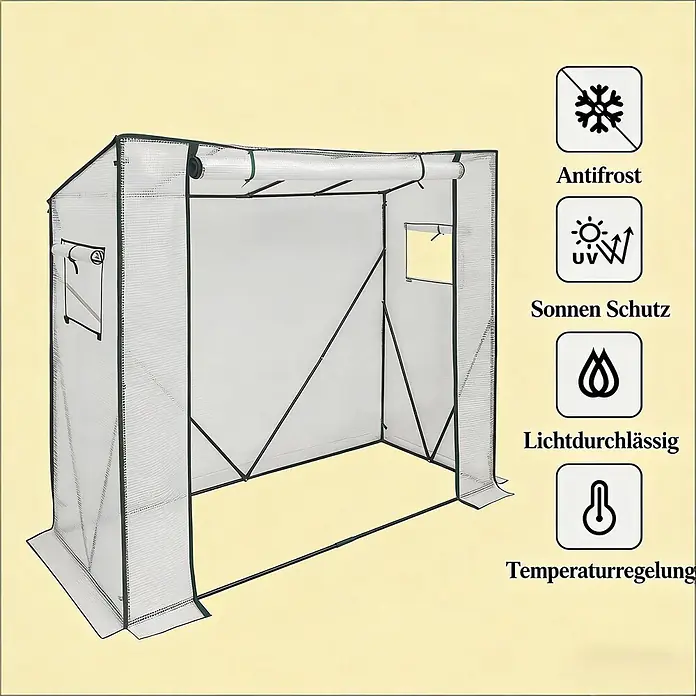 SONNENH Gewächshaus - 200 x 77 cm, Material Seitenwand: Kunststoff, Weiß