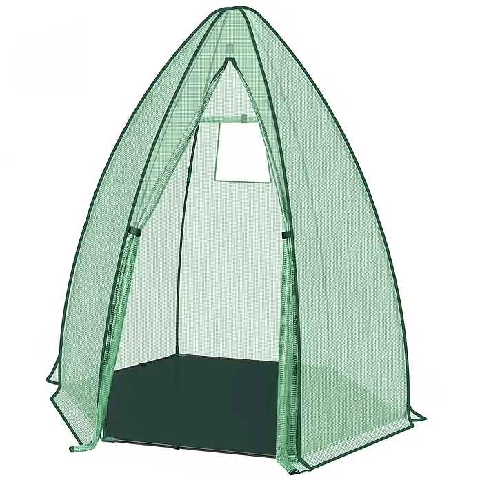 SONNENH Gewächshaus - 160 x 160 cm, Material Seitenwand: Kunststoff, Grün - Grünes bogenförmiges Mini-Gewächshaus mit Netzverstärkung, offener Front und kleinem Fenster, zum Schutz von Pflanzen.