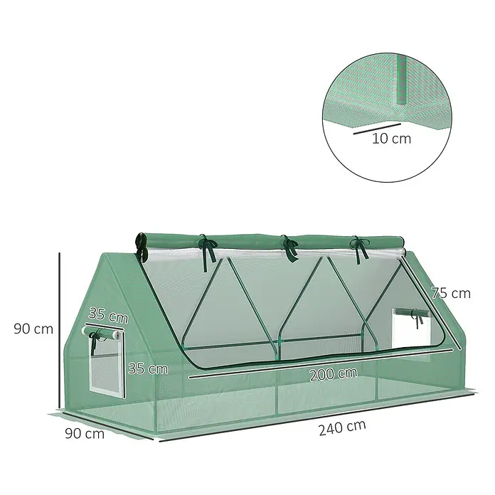 SONNENH Gewächshaus - 240 x 90 cm, Material Seitenwand: Kunststoff, Grün - Grünes begehbares Gewächshaus aus Netzstoff mit aufrollbaren Seitenöffnungen und Maßen.