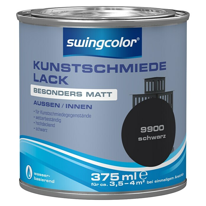 swingcolor Kunstschmiedelack (Schwarz, 375 ml, Stumpfmatt, Innen, Wasserbasiert)