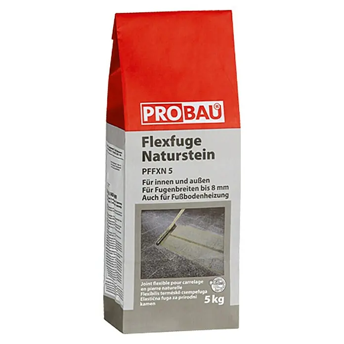 Probau Flexfuge Naturstein - Basalt, 5 kg - Ein Sack Probau Flexfuge Naturstein, ein flexibler Fugenmörtel für Naturstein, geeignet für Innen- und Außenbereiche und Fußbodenheizungen.