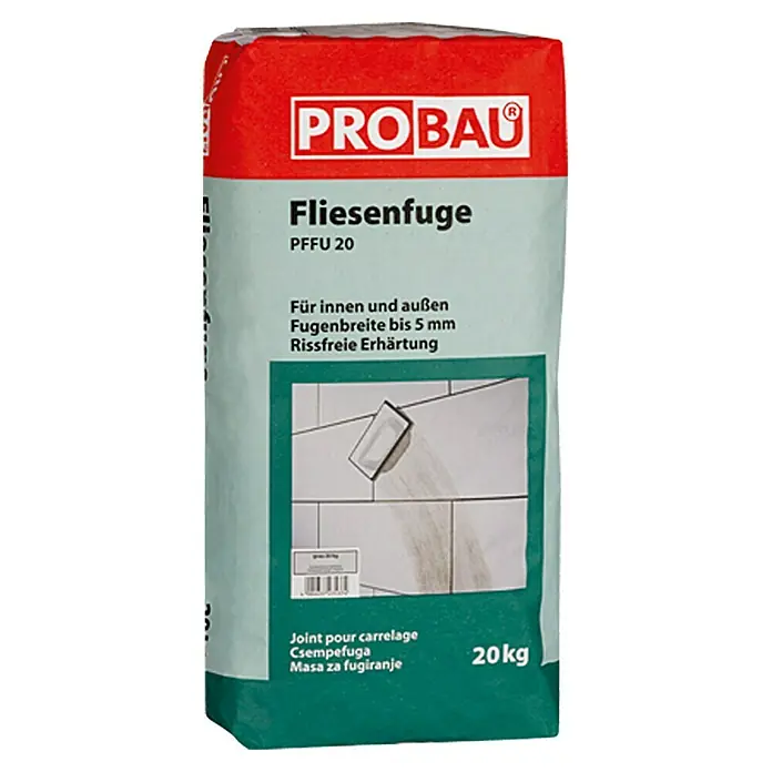 Probau FliesenfugeGrau, 20 kg - Sack Fliesenmörtel von PROBAU, geeignet für Fugenbreiten bis 5 mm, für Innen- und Außenbereich. Gewicht: 20 kg.