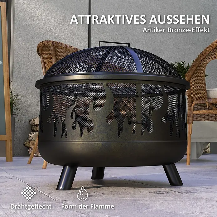 Outsunny Holzkohlegrill - Grillfläche (B x T): 57 x 57 cm, Schwarz
