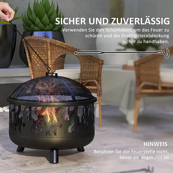 Outsunny Holzkohlegrill - Grillfläche (B x T): 57 x 57 cm, Schwarz