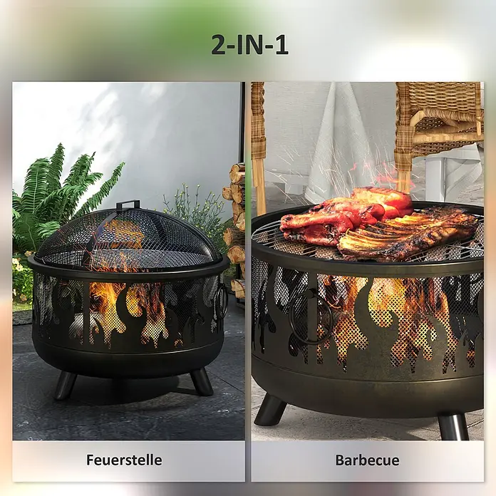 Outsunny Holzkohlegrill - Grillfläche (B x T): 57 x 57 cm, Schwarz